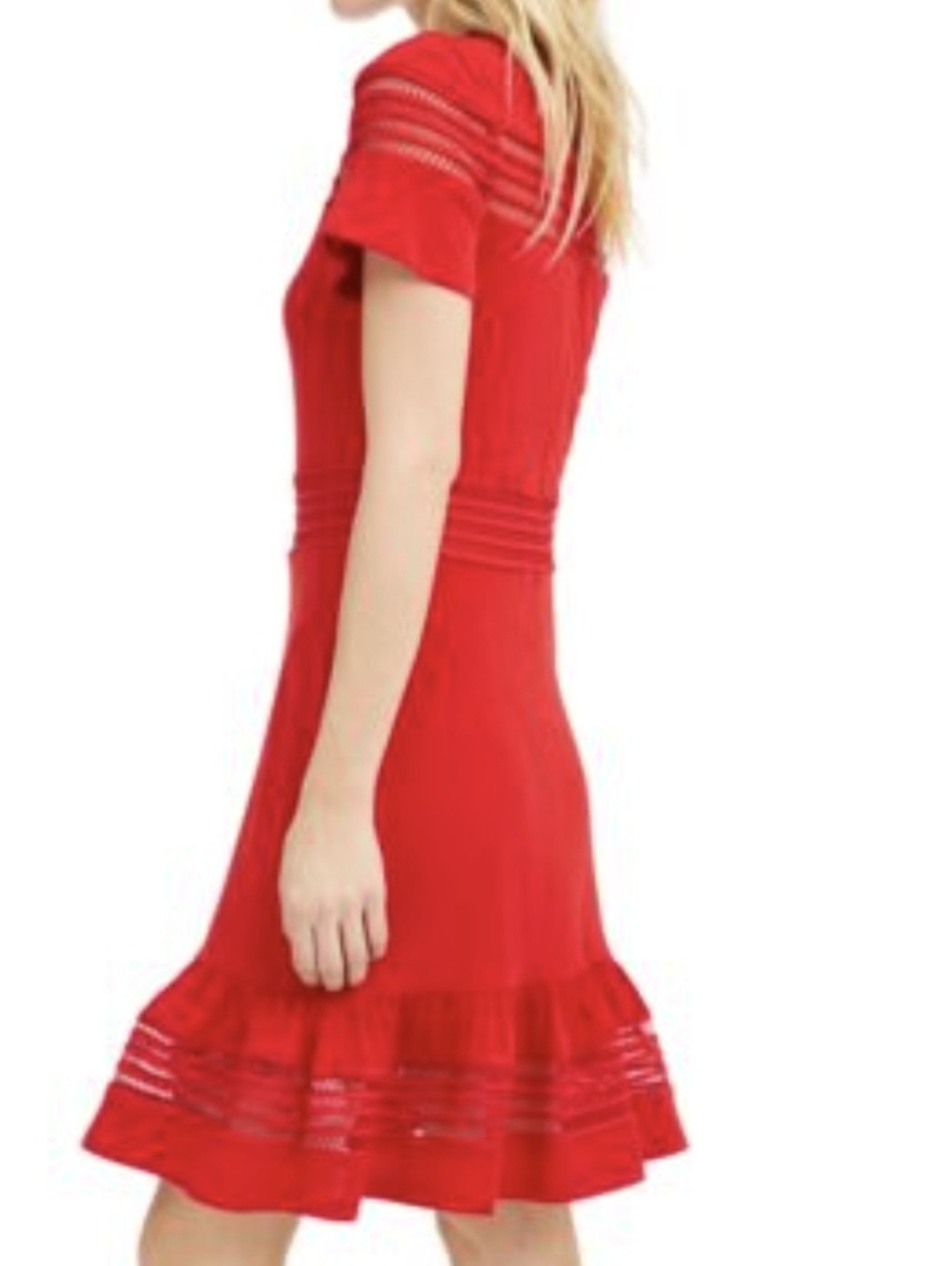 Michael Kors fit-and-Flare Red Mesh Mix Dress Medium *H - Picture 3 of 9